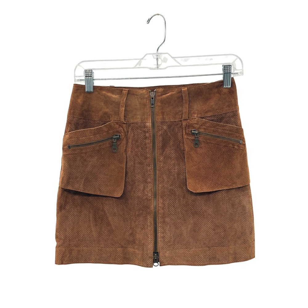 I.N.C International Concepts Micro Mini Skirt Leather Boho Western Brown Size 2P
